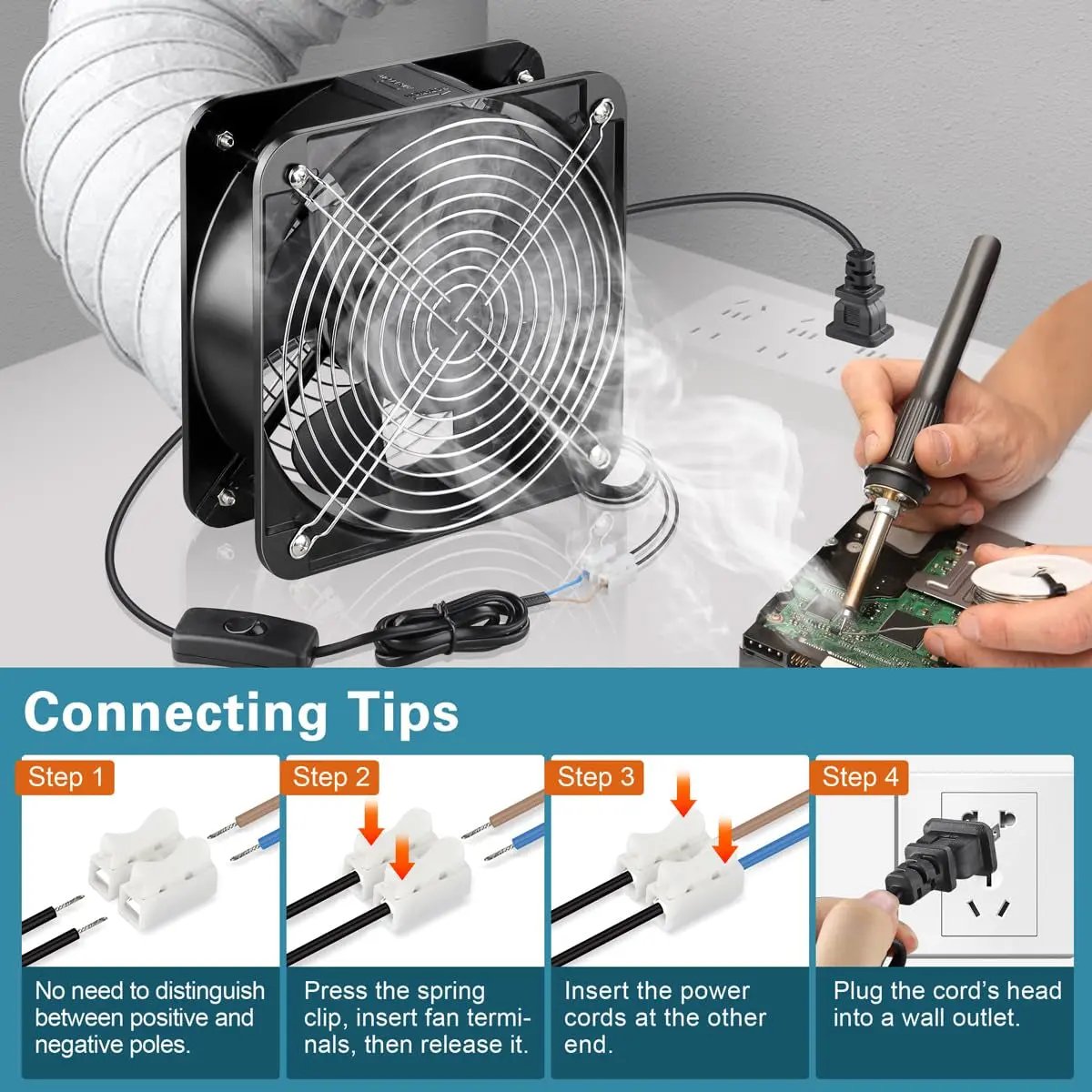 AXIAL Fan 20060, 110V 120V AC 200Mm X 200Mm X 60Mm Heavy Duty Industrial Fan, for DIY Cooling Ventilation Exhaust Projects