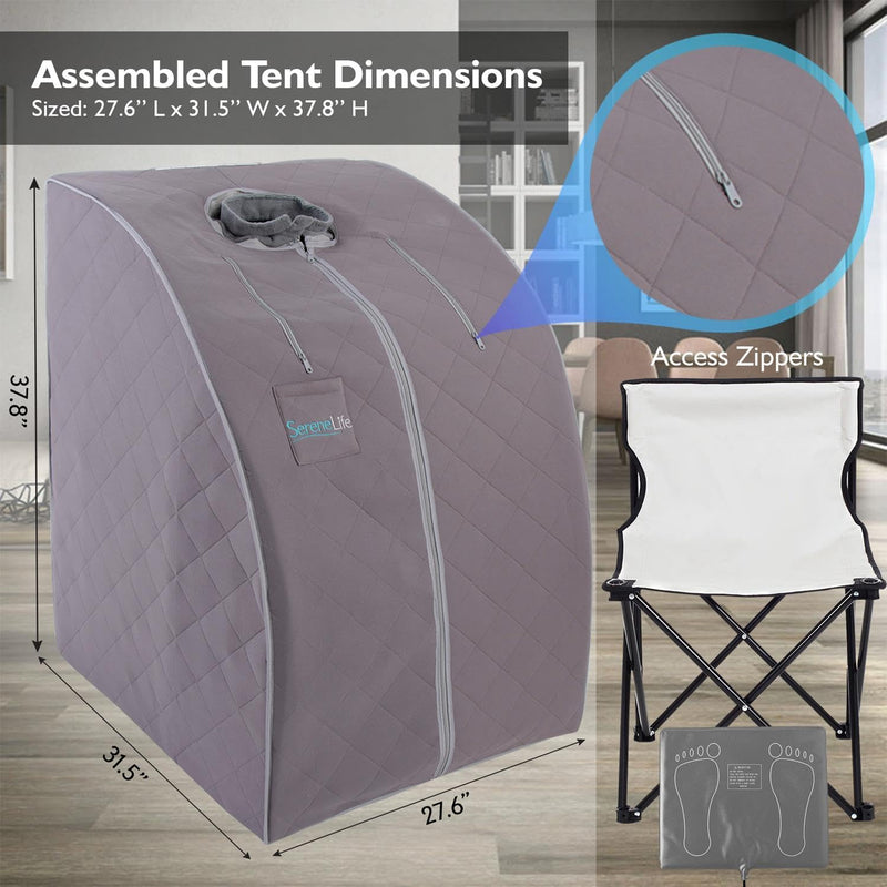 Portable Sauna for Home, Infrared Sauna Tent with Heated Foot Pad and Folding Chair, Compact Personal Rejuvenation Sauna, Remote Control In-Home Spa, 38" X 32” - (Gray)