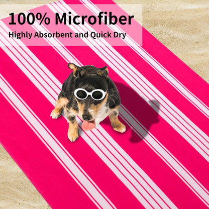 2 Pack Oversized Cabana Stripe Beach Towels, 60X30 Inches Microfiber Outdoor Large Swim Towel for Adults (Rose Red)