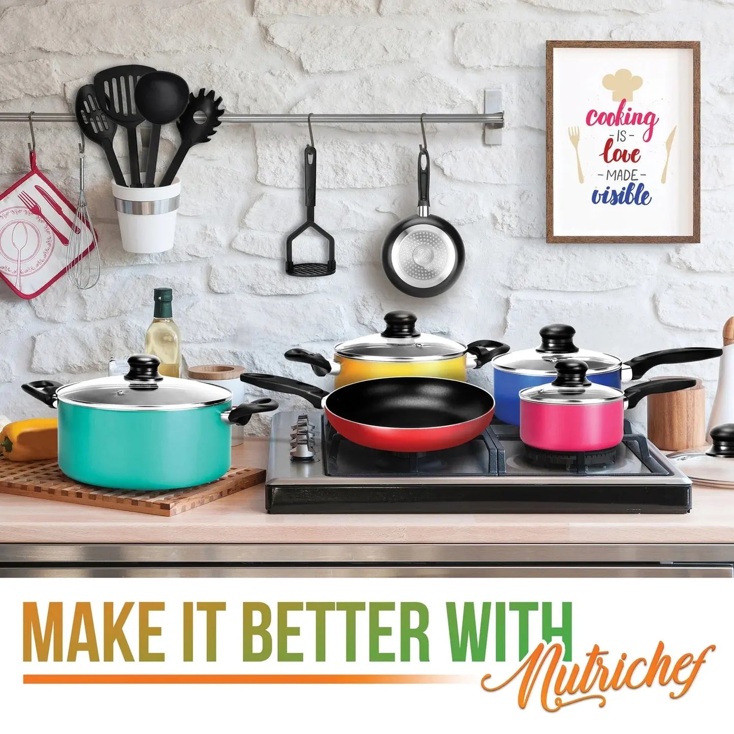 Cook Like a Pro with This 15-Piece Color Explosion Kitchenware Set – Pots, Pans, and Utensils Galore!