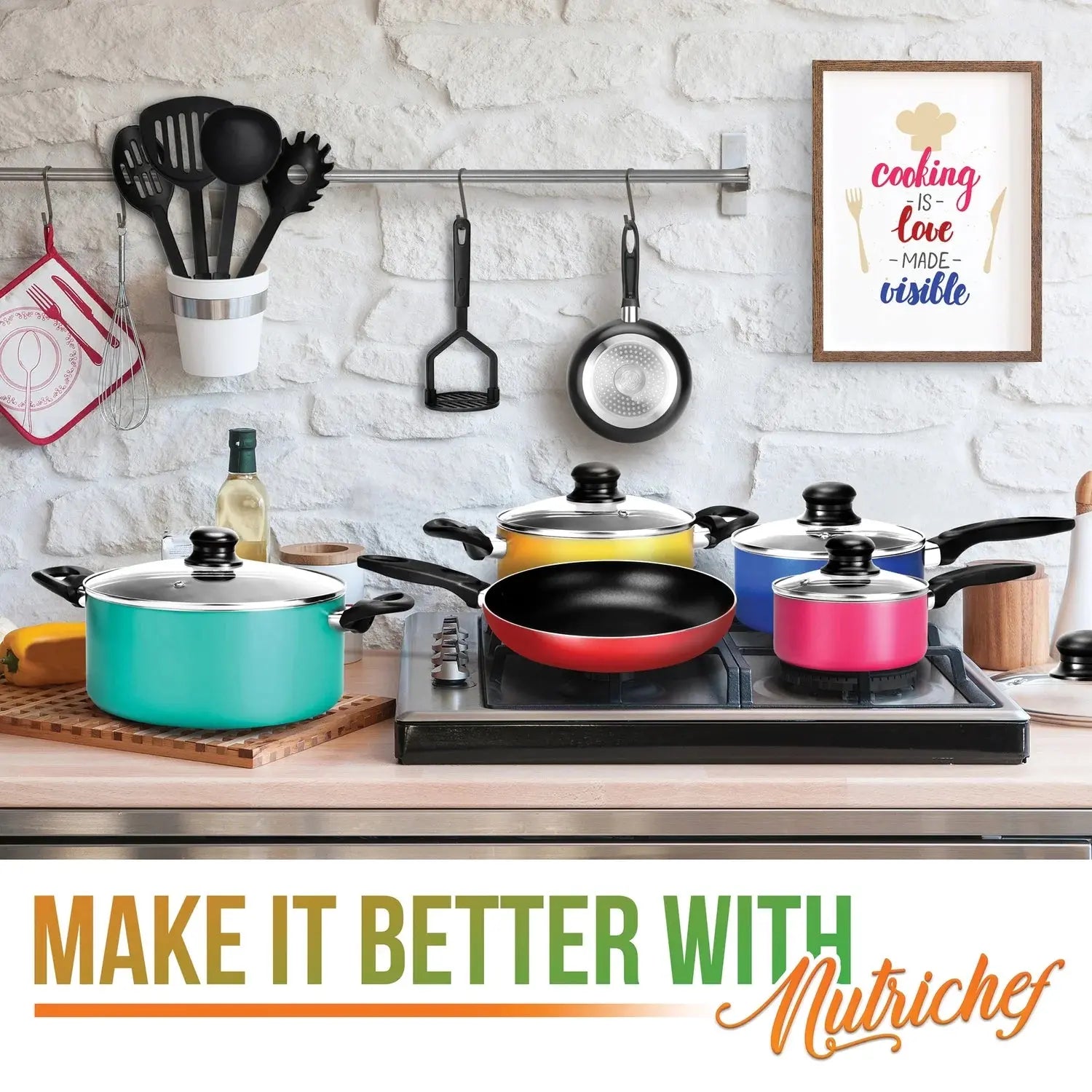 Cook Like a Pro with This 15-Piece Color Explosion Kitchenware Set – Pots, Pans, and Utensils Galore!