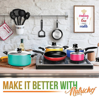 Cook Like a Pro with This 15-Piece Color Explosion Kitchenware Set – Pots, Pans, and Utensils Galore!