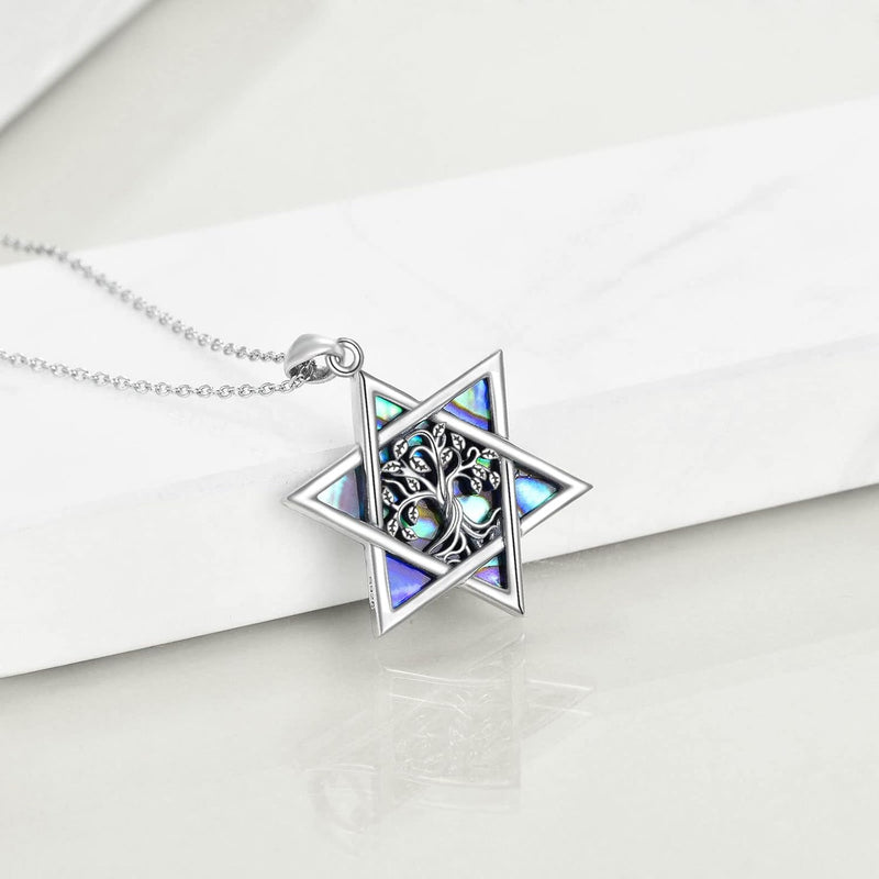 Rock Your Roots with the Star of David Necklace: A Shiny Abalone Shell Tree of Life for All the Cool Cats!