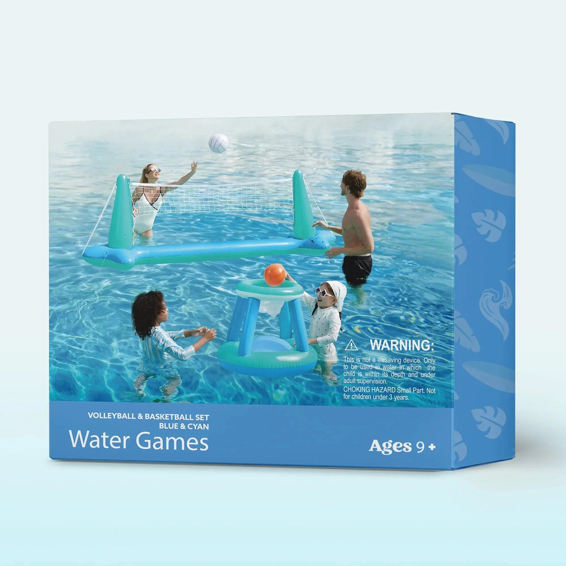 Inflatable Pool Float Game Set with Inflatable Volleyball Net & Basketball Hoops, Summer Pool Game for Kids and Adults