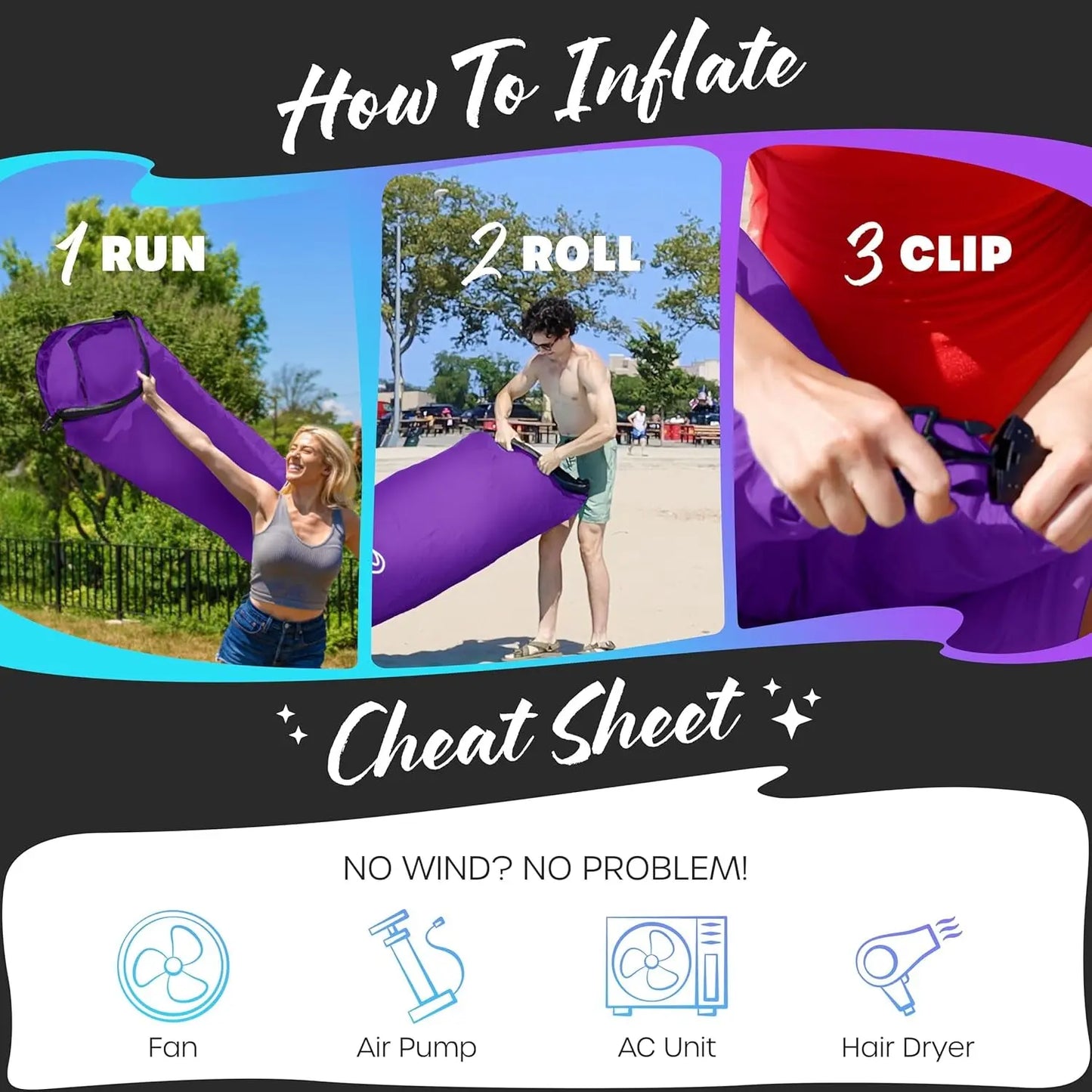 Inflatable Lounger | 210T Polyester Inflatable Chair | No-Pump Blow up Couch | Camping Couch Air Sofa Bed W/ 450 Lbs. Cap., Pockets & Matching Bag | Use as Inflatable Couch for Adults & Kids