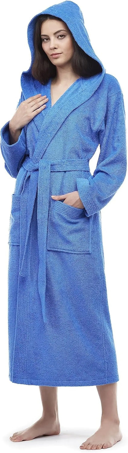 Women'S Pacific Hooded Turkish Cotton Bath Robe with Full Length Options