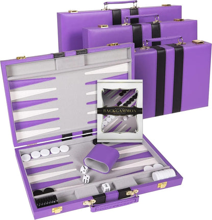 Tiny Backgammon Battle Kit: War of Wits for Grown-Ups & Mini-Mes - Comes with Fancy Leather Fortress & Secret Battle Tips (Purple Power!)