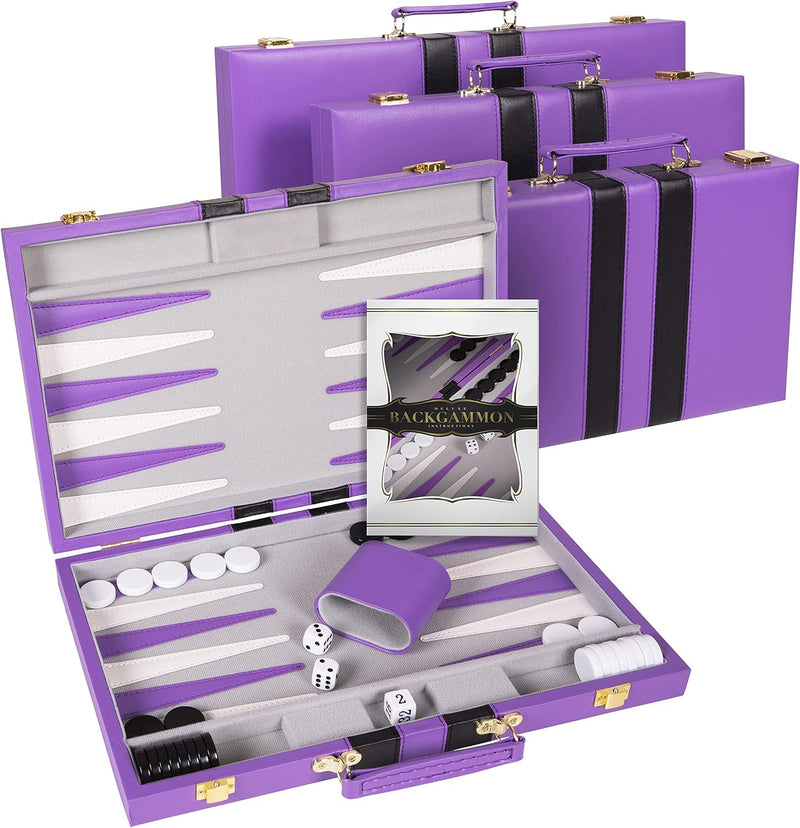 Tiny Backgammon Battle Kit: War of Wits for Grown-Ups & Mini-Mes - Comes with Fancy Leather Fortress & Secret Battle Tips (Purple Power!)