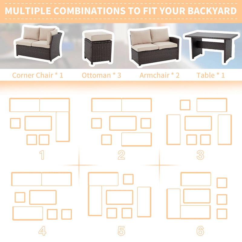 Transform Your Outdoor Experience with the Elegant 7 Piece Patio Conversation Set – Luxurious Beige Rattan Wicker Dining Furniture!