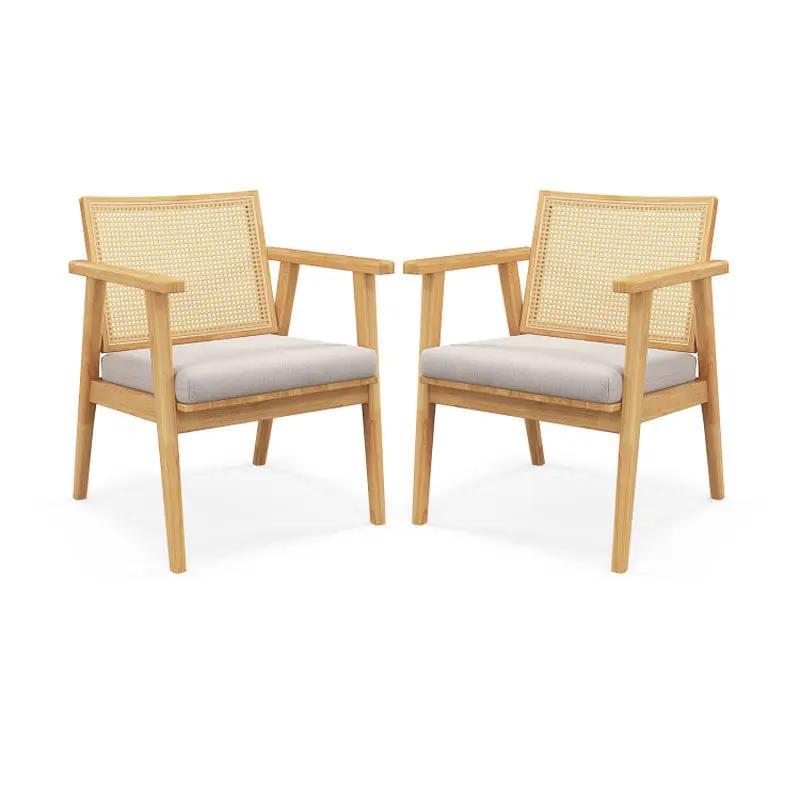 Stylish Set of 2 Mid Century Modern Accent Chairs with Chic Rattan Backs! 🪑✨