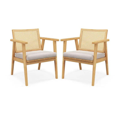 Stylish Set of 2 Mid Century Modern Accent Chairs with Chic Rattan Backs! 🪑✨