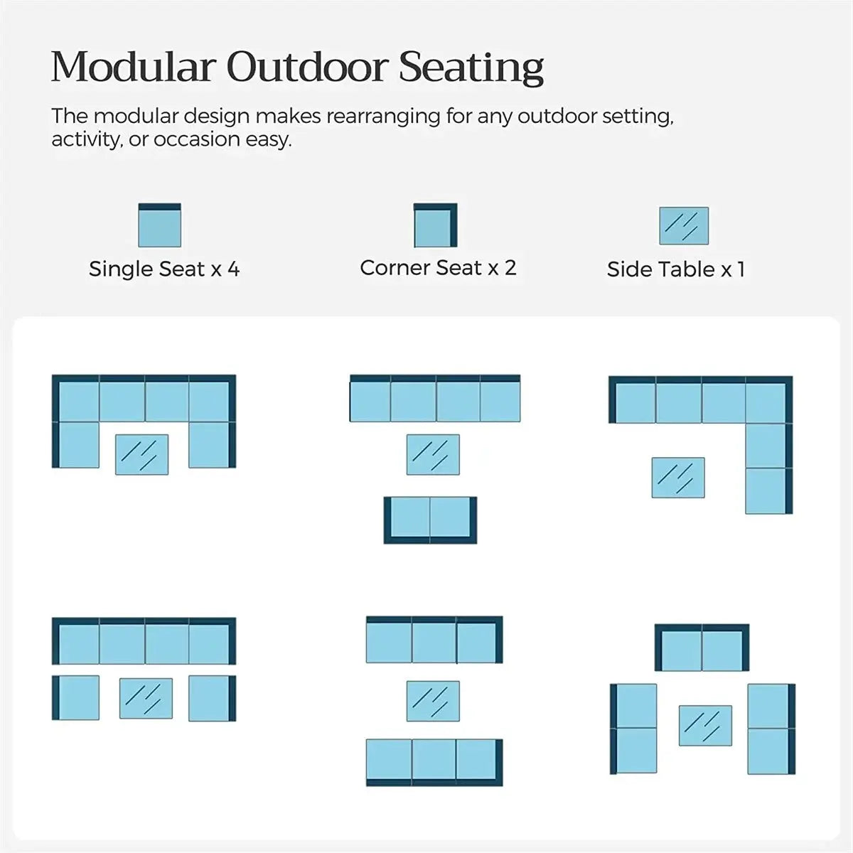 7 Piece Patio Furniture Sets Outdoor Sectional PE Rattan Outdoor Furniture Patio Conversation Set with Cushions and Glass Coffee Table, for Balcony Lawn and Garden, Dark Gray