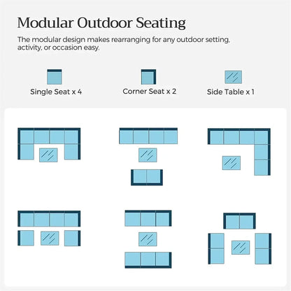 7 Piece Patio Furniture Sets Outdoor Sectional PE Rattan Outdoor Furniture Patio Conversation Set with Cushions and Glass Coffee Table, for Balcony Lawn and Garden, Dark Gray