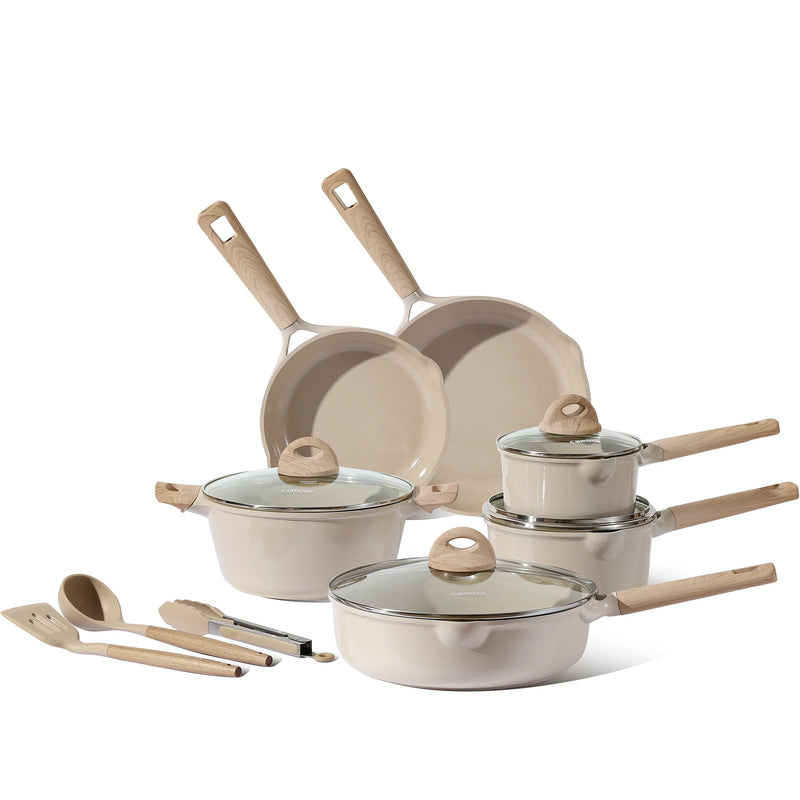 Nonstick Pots and Pans Set, 13 Pieces Kitchen Cookware Sets Compatible for All Stoves, White Granite