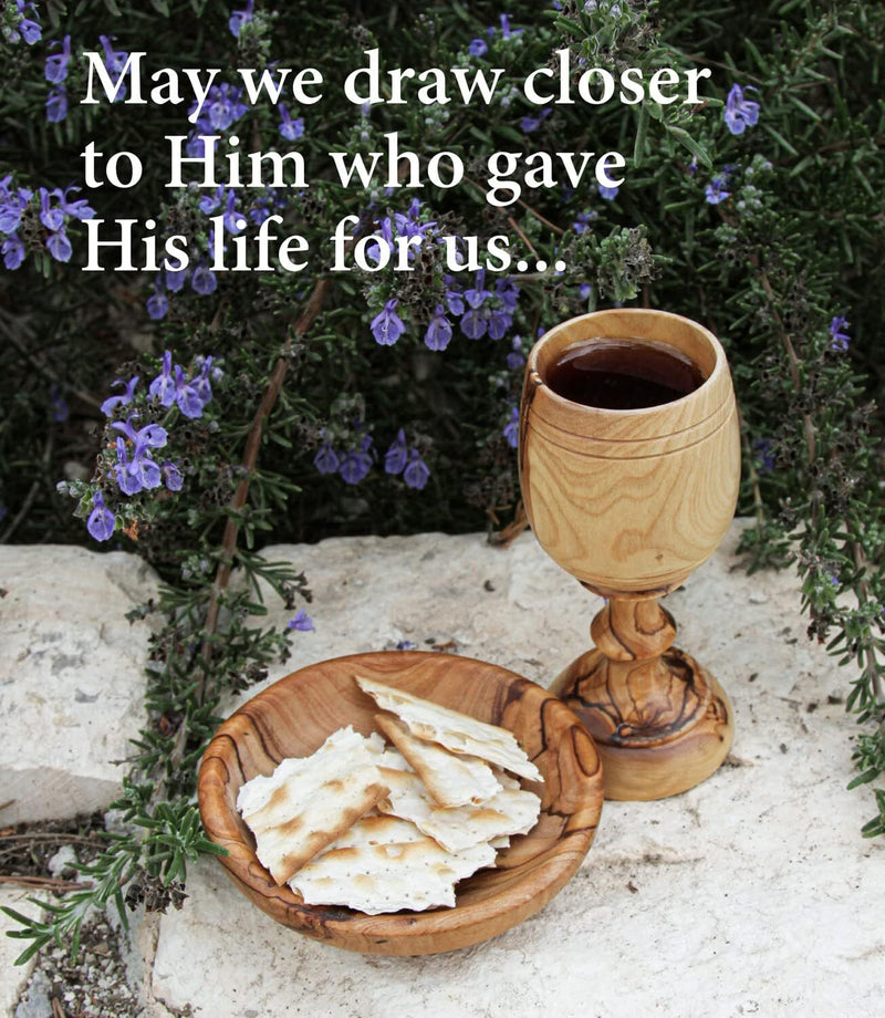 Hand-Carved Olive Wood Communion Cup with Bread Tray.