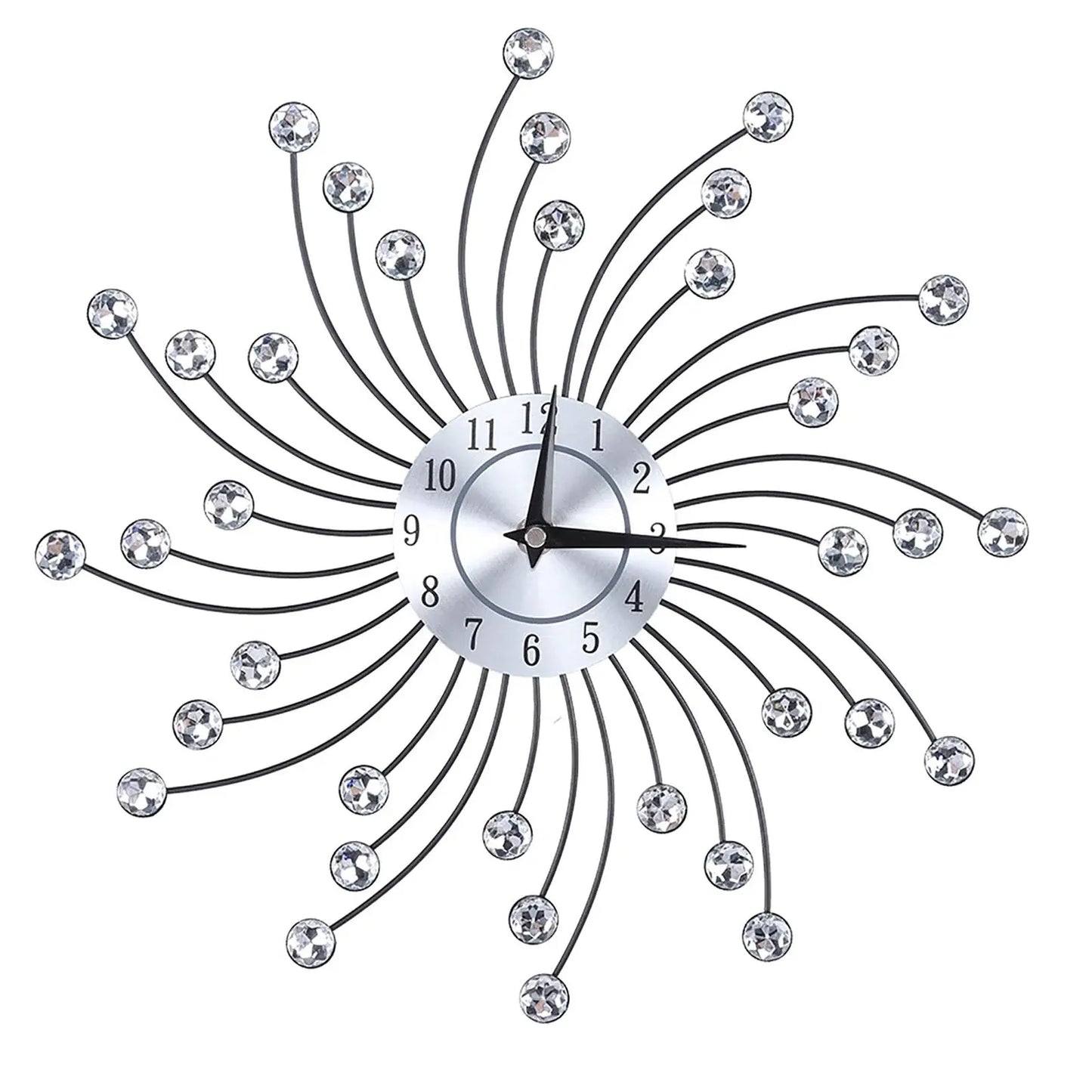 Wall Clock for Living Room Office, Decorative Clock,Sparkling Bling Metallic Silver Flower-Shaped Wall Clock for Living Room Office