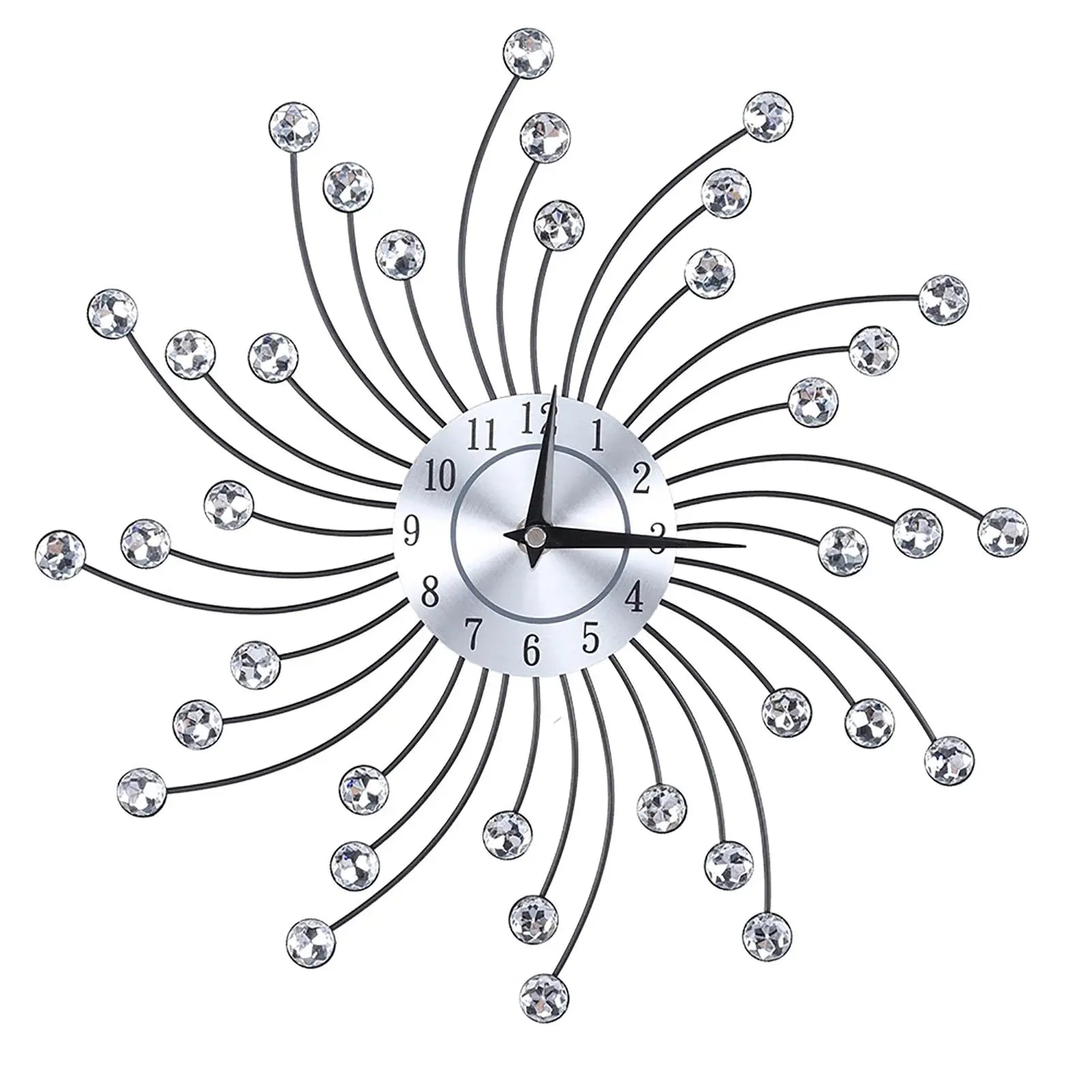 Wall Clock for Living Room Office, Decorative Clock,Sparkling Bling Metallic Silver Flower-Shaped Wall Clock for Living Room Office