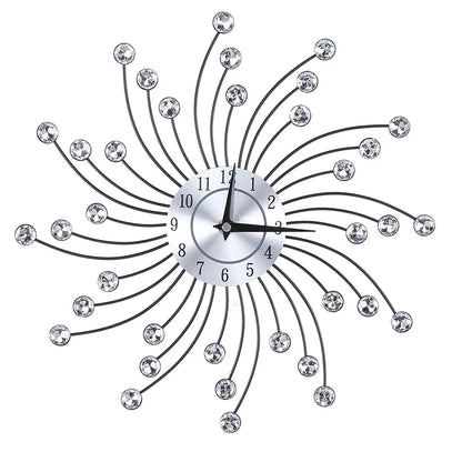 Wall Clock for Living Room Office, Decorative Clock,Sparkling Bling Metallic Silver Flower-Shaped Wall Clock for Living Room Office