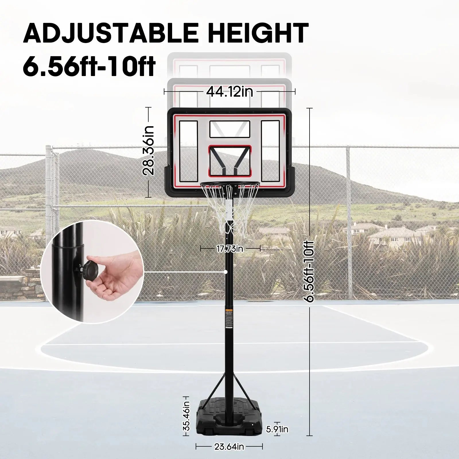 44" Basketball Hoop Adjustable Height 6.56'-10' Goal Durable Outdoor Portable Basketball System(Teens/Adults)