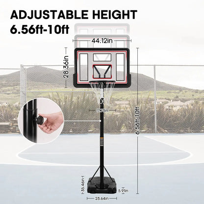 44" Basketball Hoop Adjustable Height 6.56'-10' Goal Durable Outdoor Portable Basketball System(Teens/Adults)