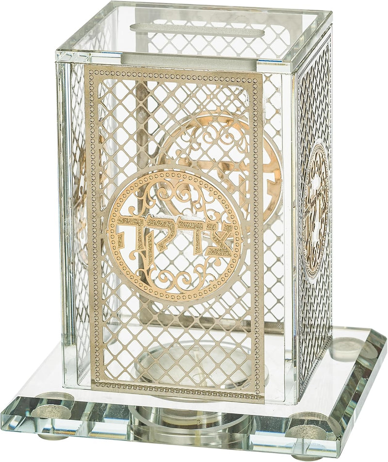 Crystal Tzedakah Box - Modern Charity Box with Fine Laser Cut Design, 4.7 x 3.5 inches