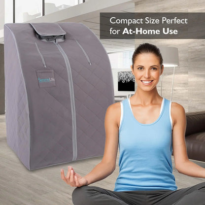 Portable Sauna for Home, Infrared Sauna Tent with Heated Foot Pad and Folding Chair, Compact Personal Rejuvenation Sauna, Remote Control In-Home Spa, 38" X 32” - (Gray)