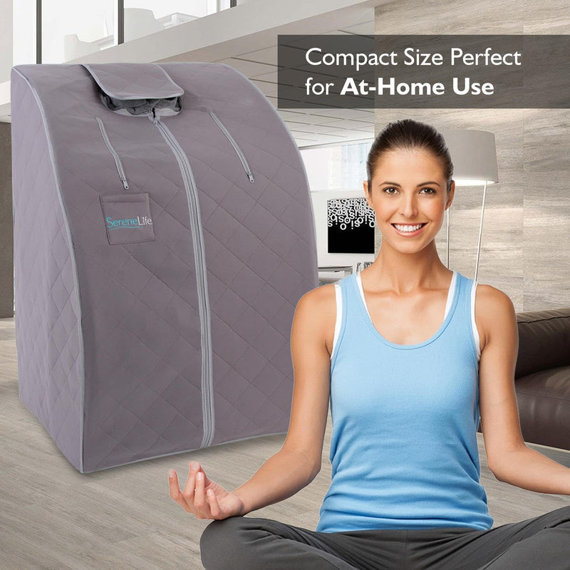 Portable Sauna for Home, Infrared Sauna Tent with Heated Foot Pad and Folding Chair, Compact Personal Rejuvenation Sauna, Remote Control In-Home Spa, 38" X 32” - (Gray)