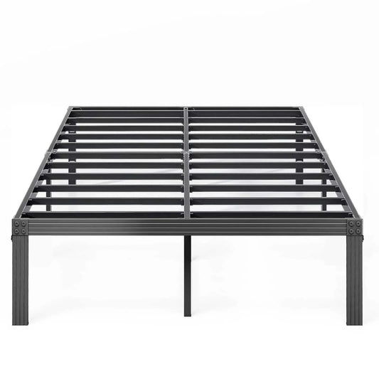 14" Queen Metal Bed Frame with Steel Slats, Heavy Duty Mattress Foundation