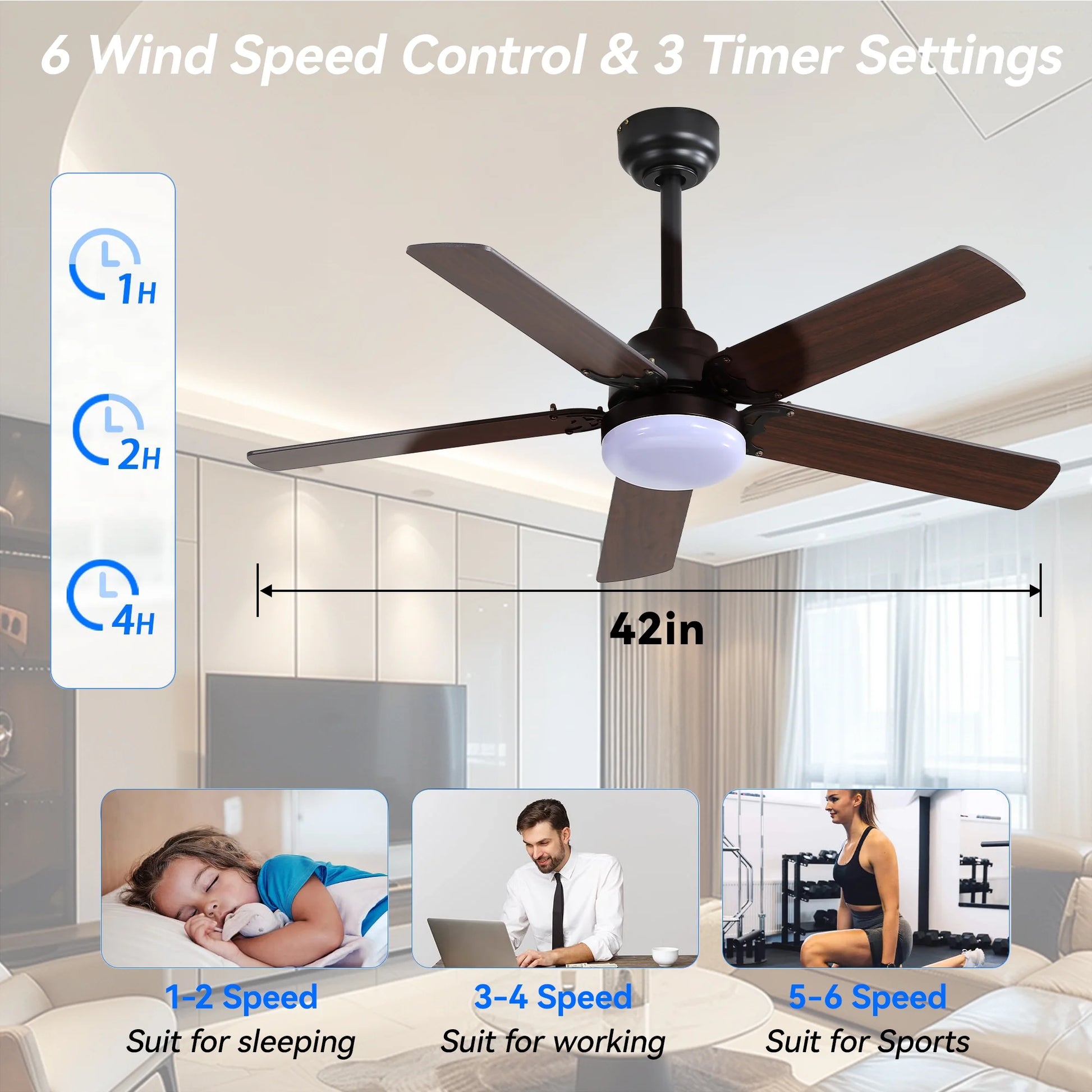 Upgrade your space with our 42" Noiseless Ceiling Fan with Lights & Remote! Perfect for any room, indoors or outdoors! 🌟💨 #HomeDecor #CeilingFan