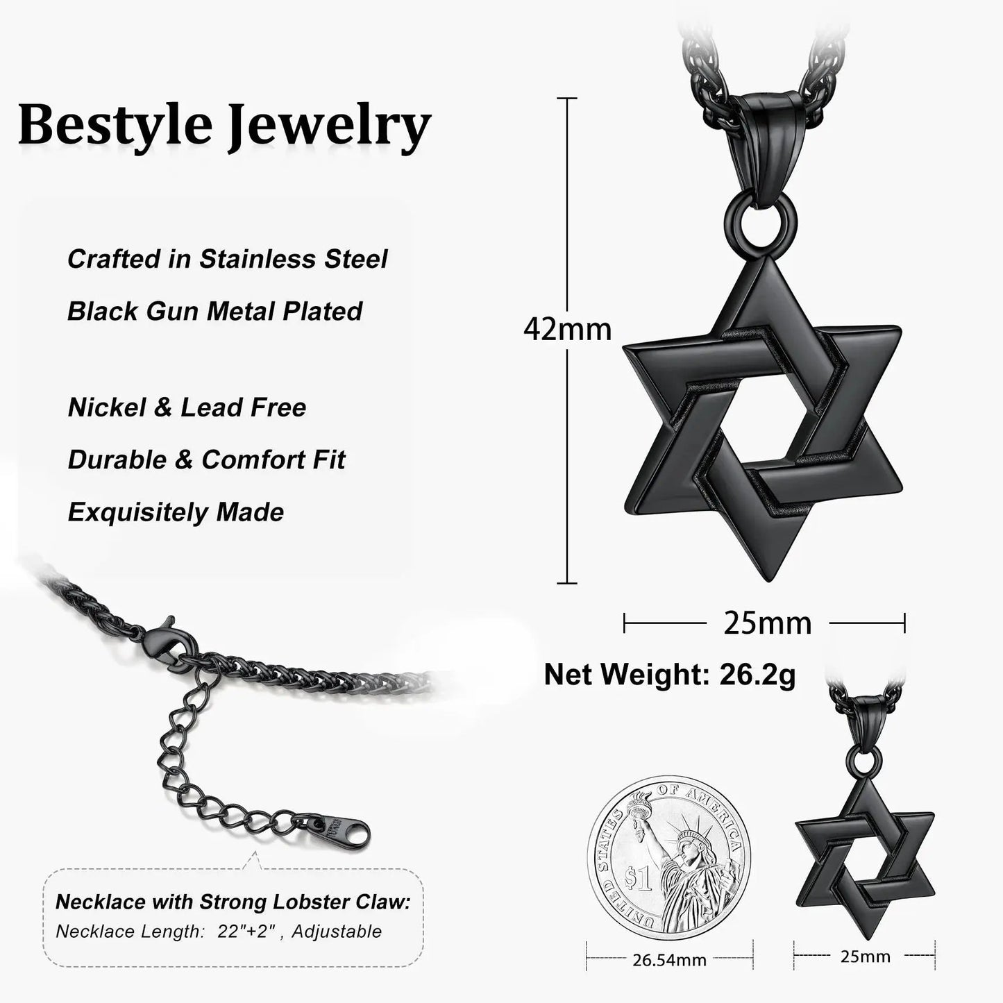 Shine Bright with Our Black Star of David Necklace - Perfect Gift for Dads, Boyfriends, and Men!