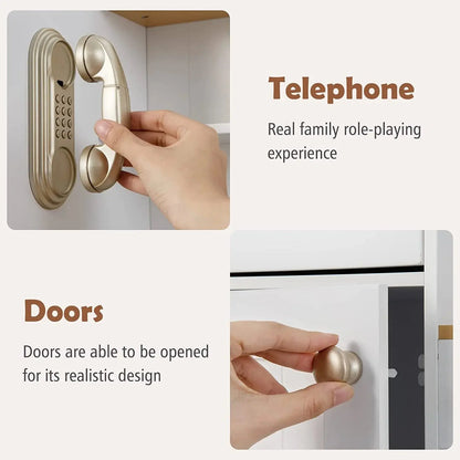 Kid Kitchen Playset, Toddler Wooden Pretend Cooking Set with Realistic Light & Sound, Stove, Sink, Microwave, Storage Cabinet,Pretend Play Kitchen Toy Set for Children Boys Girls