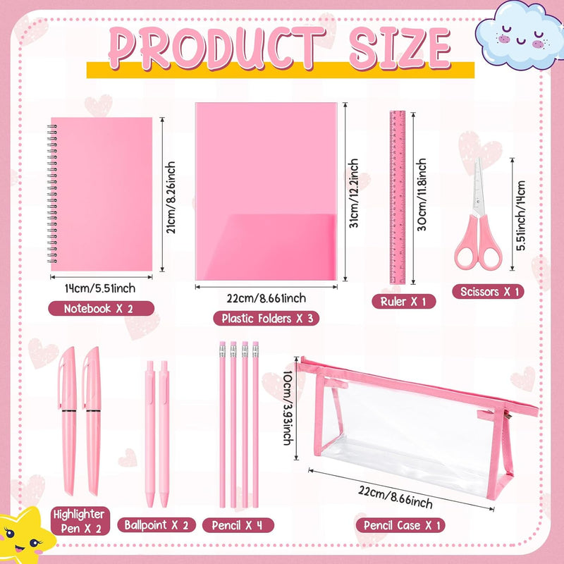 48 Pcs Back to School Gifts for Students School Stationary Set Essentials Bundle Include Folders Notebooks Rulers Scissors Pencils Pens and Much More(Pink)