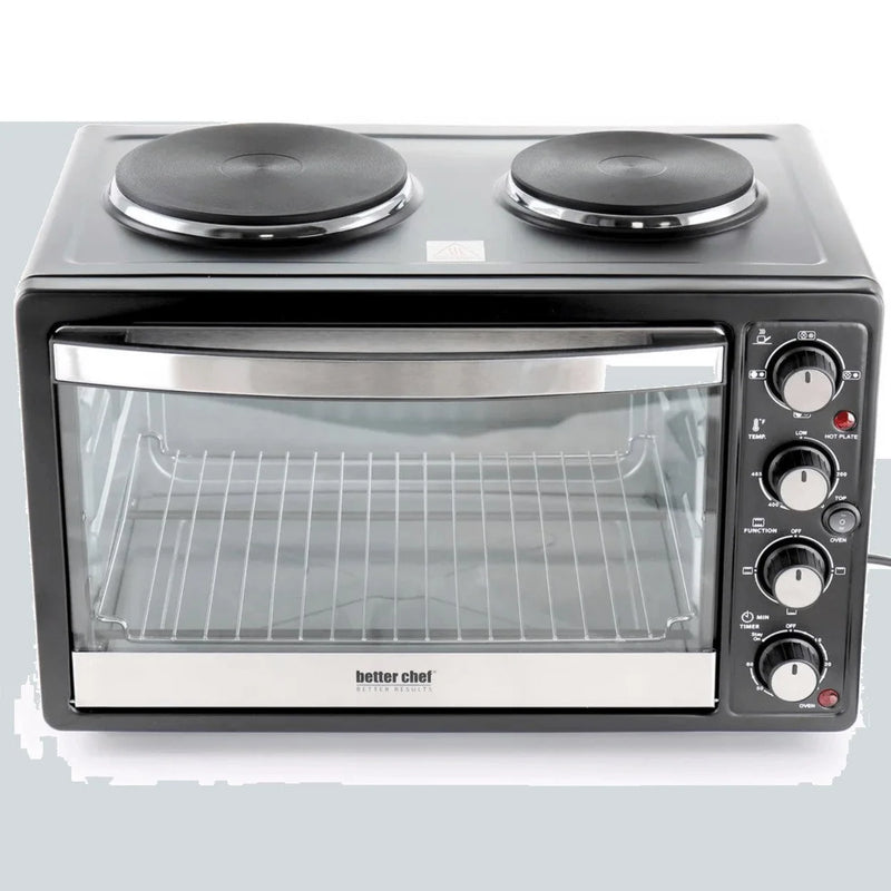 Chef Central XL Black Toaster Oven and Broiler with Dual Solid Element Burners - Versatile Cooking for Small Spaces