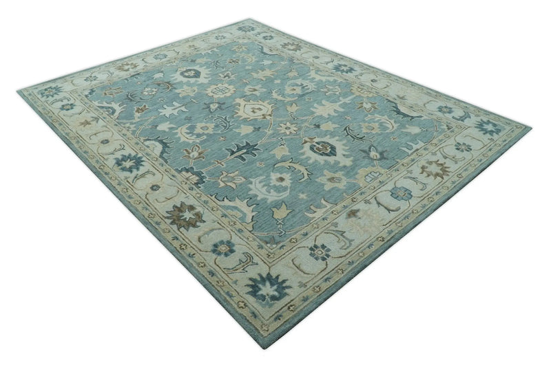 8x10 Blue, Ivory and Beige Hand Tufted Oriental Oushak wool area rug The Rug Decor