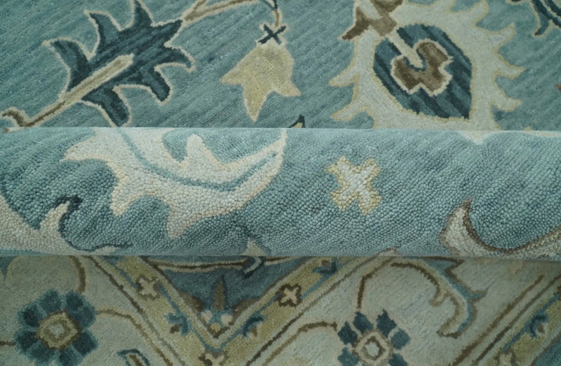 8x10 Blue, Ivory and Beige Hand Tufted Oriental Oushak wool area rug The Rug Decor