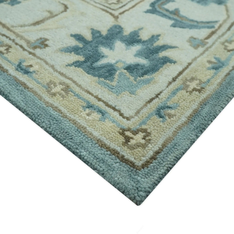 8x10 Blue, Ivory and Beige Hand Tufted Oriental Oushak wool area rug The Rug Decor