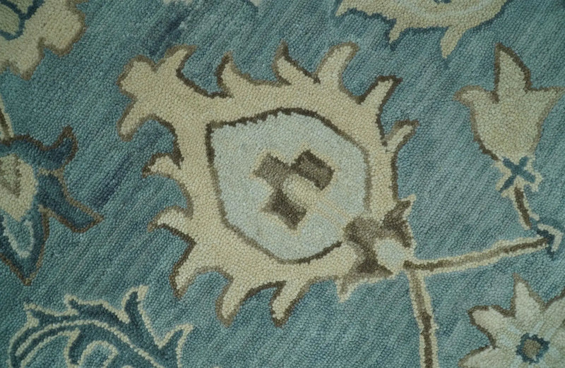 8x10 Blue, Ivory and Beige Hand Tufted Oriental Oushak wool area rug The Rug Decor