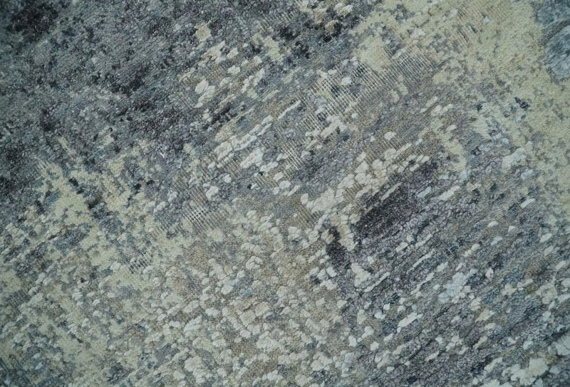 8x10 Charcoal, Beige and Gray Modern Abstract Distressed Finish High Low texture Hand Knotted Rug The Rug Decor