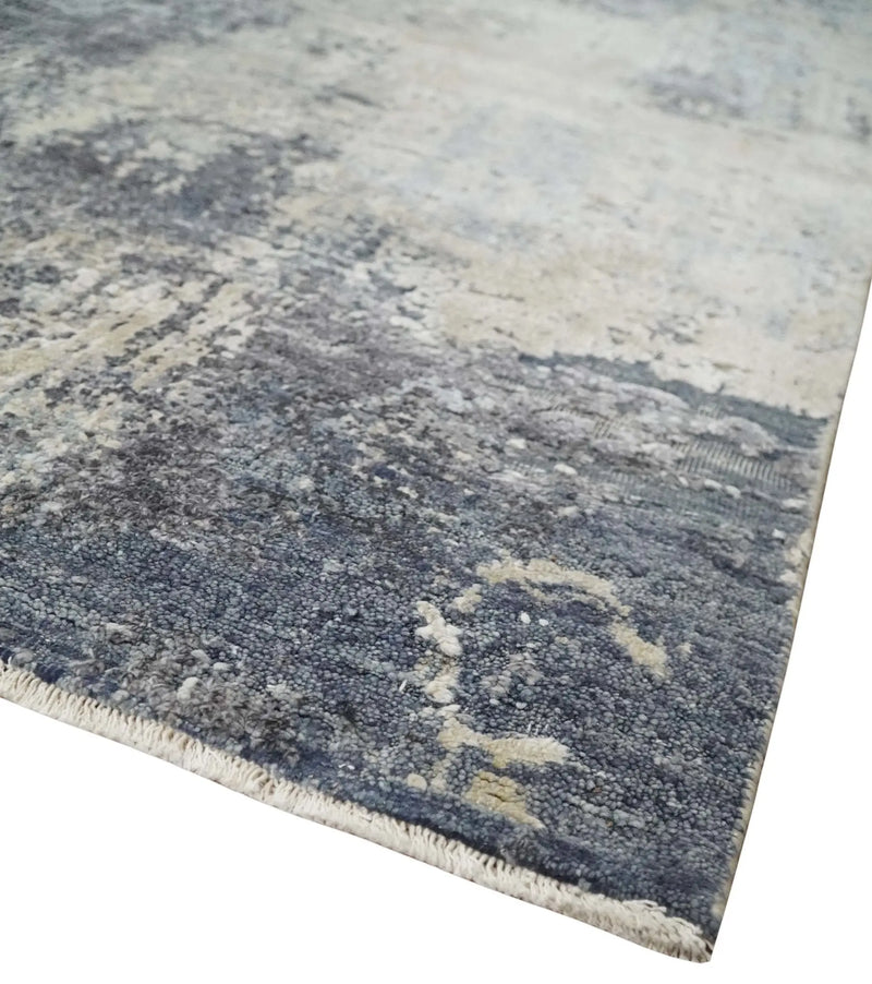 8x10 Charcoal, Beige and Gray Modern Abstract Distressed Finish High Low texture Hand Knotted Rug The Rug Decor