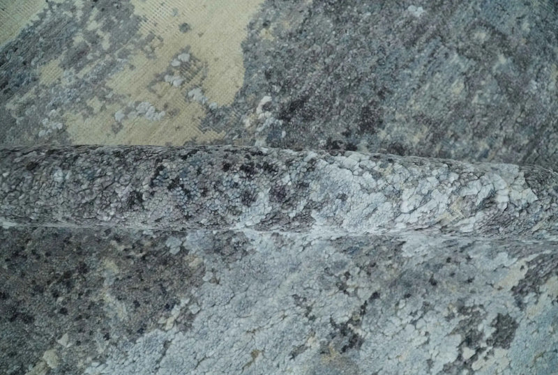 8x10 Charcoal, Beige and Gray Modern Abstract Distressed Finish High Low texture Hand Knotted Rug The Rug Decor