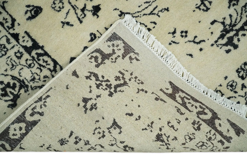8x10 Fine Hand Knotted Beige and Black Traditional Vintage Persian Antique Wool Rug | AGR35 The Rug Decor