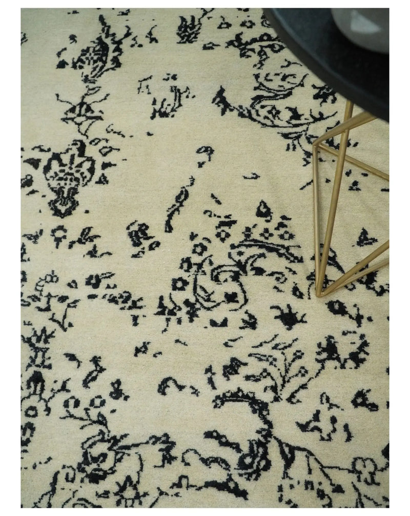 8x10 Fine Hand Knotted Beige and Black Traditional Vintage Persian Antique Wool Rug | AGR35 The Rug Decor