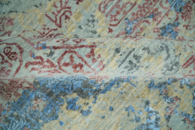 8x10 Fine Hand Knotted Beige and Blue Modern Abstract Style Antique Wool and Silk Area Rug | AGR37 The Rug Decor