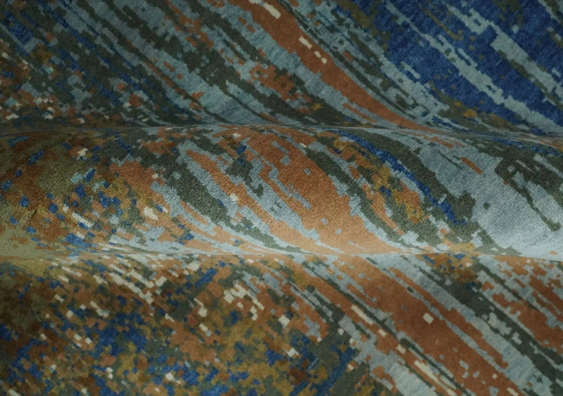 8x10 Fine Hand Knotted Blue and Brown Modern Abstract Wool Area Rug | AGR42 The Rug Decor