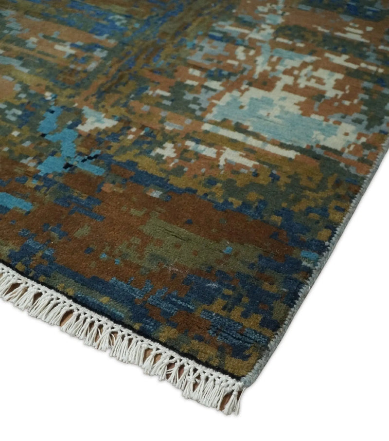 8x10 Fine Hand Knotted Blue and Brown Modern Abstract Wool Area Rug | AGR42 The Rug Decor