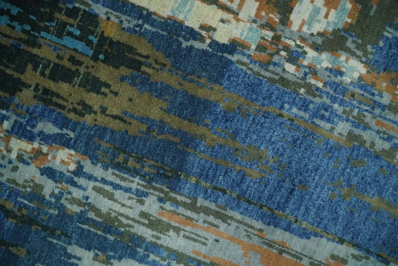 8x10 Fine Hand Knotted Blue and Brown Modern Abstract Wool Area Rug | AGR42 The Rug Decor