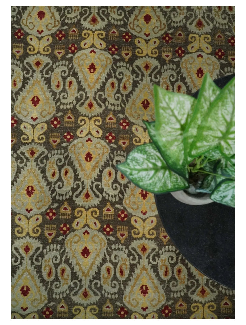 8x8 Round Fine Hand Knotted Brown and Beige Traditional Vintage Persian Style Antique Wool Rug | AGR48 The Rug Decor
