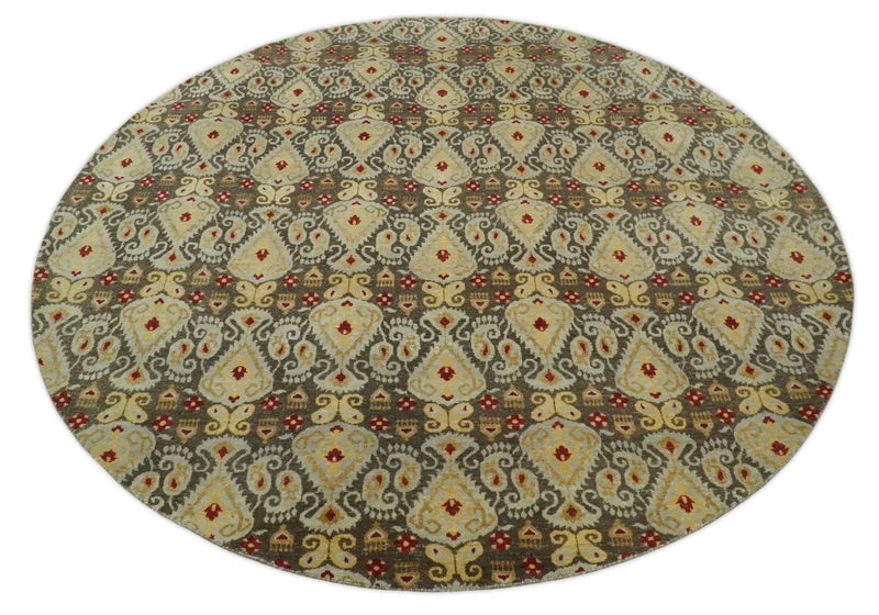 8x8 Round Fine Hand Knotted Brown and Beige Traditional Vintage Persian Style Antique Wool Rug | AGR48 The Rug Decor
