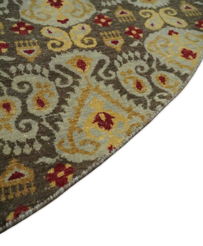 8x8 Round Fine Hand Knotted Brown and Beige Traditional Vintage Persian Style Antique Wool Rug | AGR48 The Rug Decor