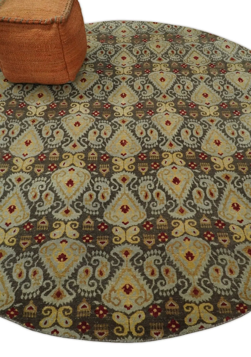 8x8 Round Fine Hand Knotted Brown and Beige Traditional Vintage Persian Style Antique Wool Rug | AGR48 The Rug Decor